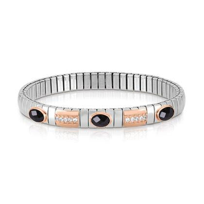 Extension bracelet in stainless steel with 9K rose gold  Zirconia and 3 faceted CZ (011_Black)