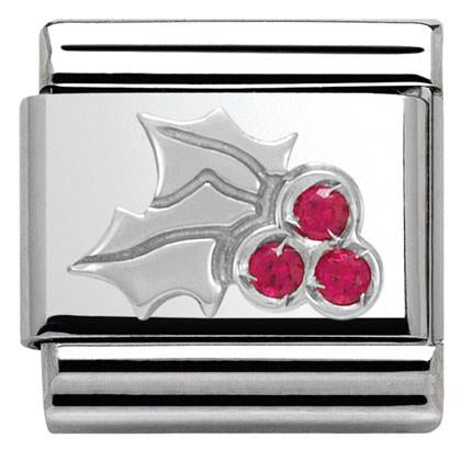 330313/03 CHRISTMAS, S/Steel,enamel,CZ.925 Silver Red Holly