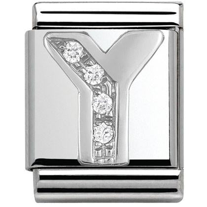 LETTERS Big stainless steel? sterling silver and Cubic Zirconia (25_Y)