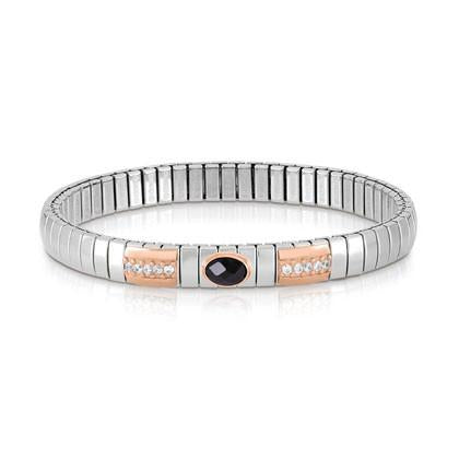 Extension bracelet in stainless steel with 9K rose gold  Zirconia and 1 faceted CZ (011_Black)