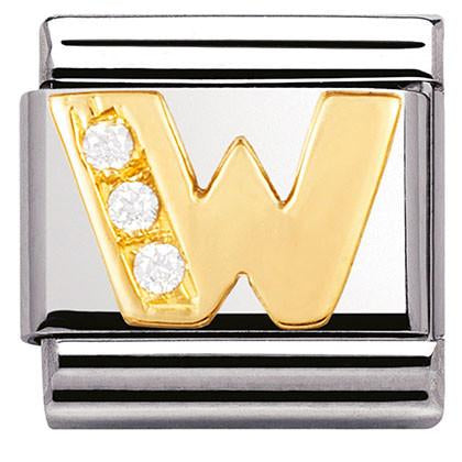 030301/23 Classic LETTERS, S/Steel,18k gold, CZ Leter W
