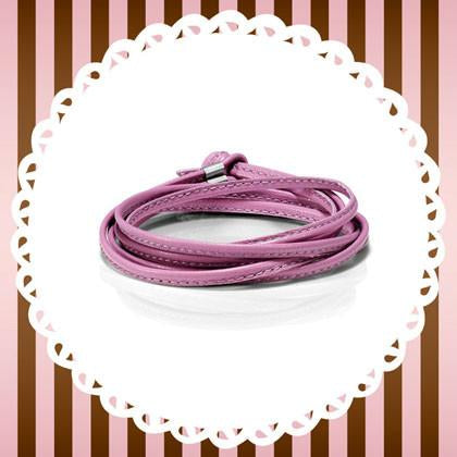 BON BON bracelet in leather and st. steel (LONG) (009_LILAC)