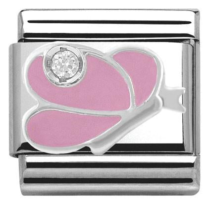 330305/07 CLASSIC Silver & enamel,1 CZ,925 silver Pink butterfly