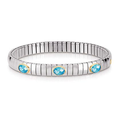 EXTENSION bracelet (S) in stainless steel with 18k gold and 3 Cubic Zirconia (006_LIGHT BLUE)