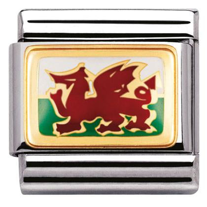 030273/40* Classic 18ct Yellow Gold & Enamel Relief Flag Wales Link