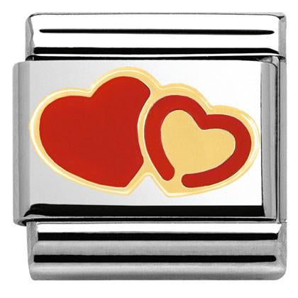 030253/29 Classic S/steel,enamel, gold 18k Double hearts series