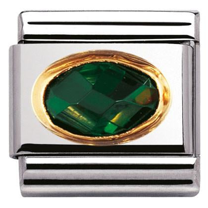 030601/027 Classic FACETED CZ stone,Emerald Green S/Steel.18k gold