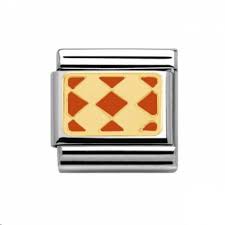 030280/31 Classic ELEGANCE stainless steel 18k gold and enamel Plaque with rhombuses ORANGE