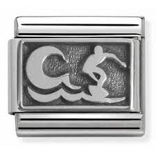 330102/14D Classic PLATES OXIDIZED steel ,silver 925 Surfer on Wave