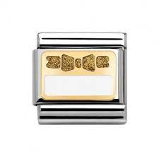 Composable Classic ELEGANCE (engraved) in stainless steel? 18k gold and enamel (44_Gold Bow on White plate)