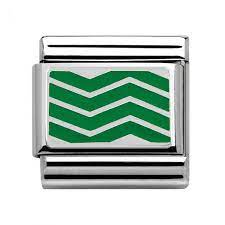 330206/12 Classic PLATES,S/steel,925 silver,enamel. Green ZigZag Lines