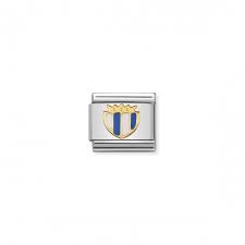 030204/01D Classic FOOTBALL SHIELD,S/steel,enamel,18k gold BLUE_WHITE)