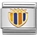 030204/08D Classic FOOTBALL SHIELD,S/steel,enamel,18k gold YELLOW_BLUE)