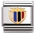 030204/09D Classic FOOTBALL SHIELD,S/steel,enamel,18k gold WHITE_BLACK_BLUE_RED)