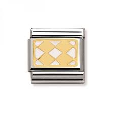 030280/19 Classic ELEGANCE stainless steel 18k gold and enamel Plaque with rhombuses WHITE
