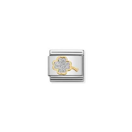 030220/03 Classic 18ct Yellow Gold and Enamel Glitter Four Leaf Clover Link