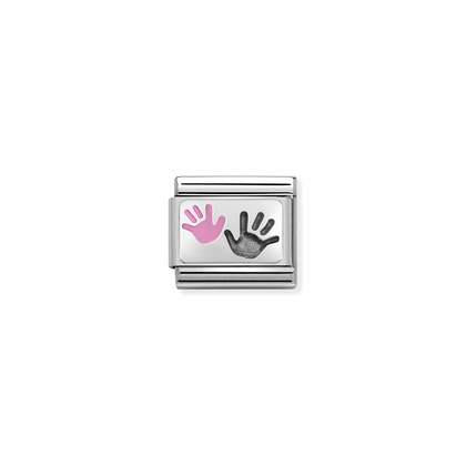 330208/42 Classic Silvershine Enamel Hand Parents Child Pink Linkp